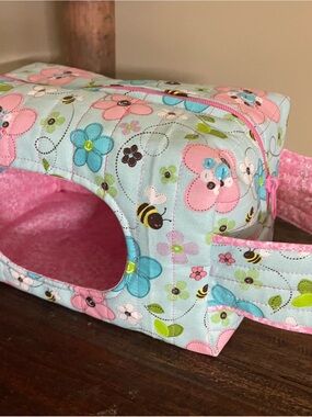 Hand Crafted Floral Diaper/wipe pouch Bag - Pink & Blue